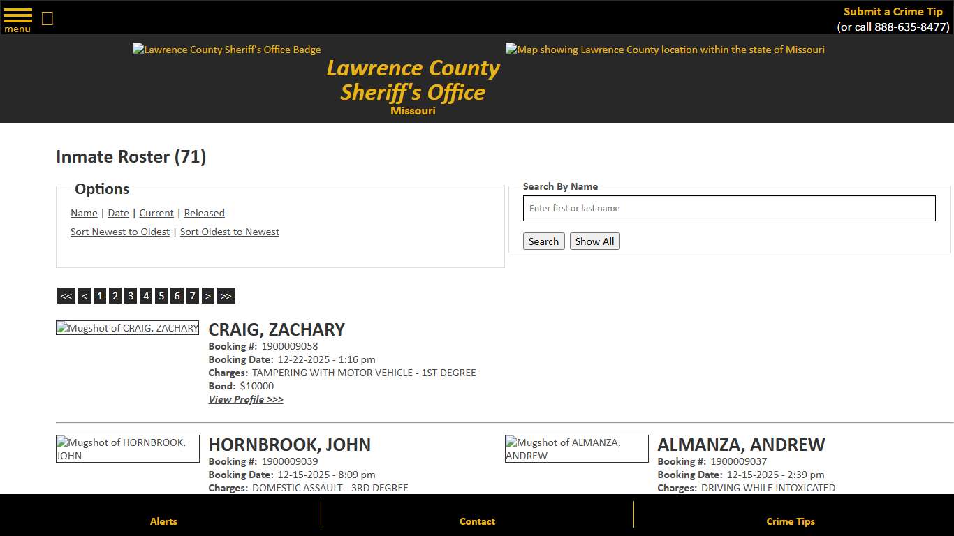 Inmate Roster - Page 4.5 Current Inmates Booking Date Descending - Lawrence County Sheriff MO