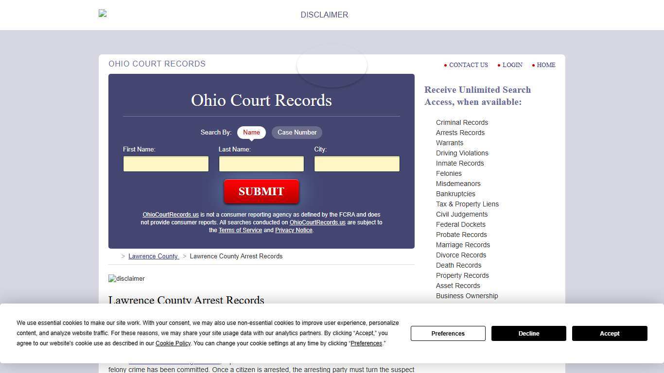 Lawrence County Arrest Records OhioCourtRecords.us